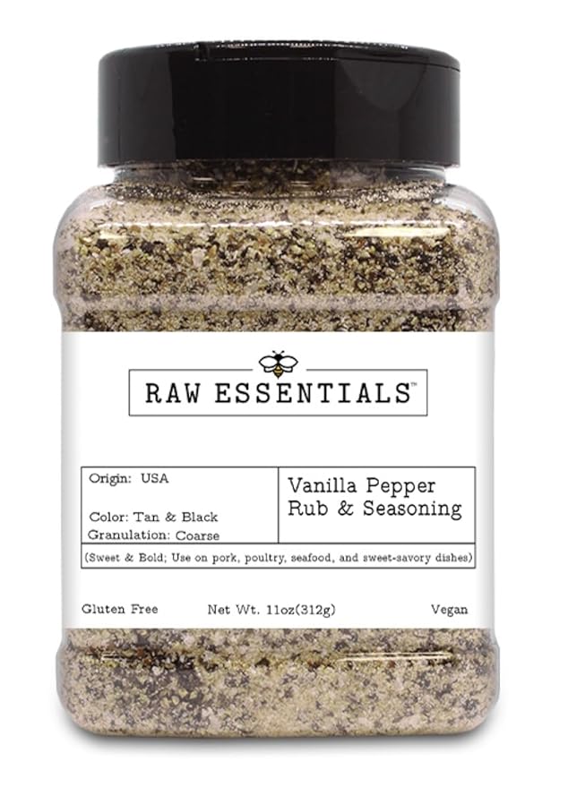 Raw Essentials Vanilla Pepper Rub & Seasoning??Sweet & Bold ??Use on Pork, Poultry, Seafood, and