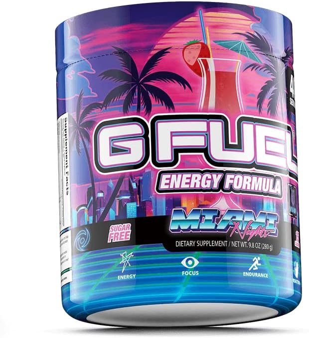 G Fuel Miami Nights Energy Drink Powder, Pre Workout Caffeine Mix for Gaming, Sugar Free Focus