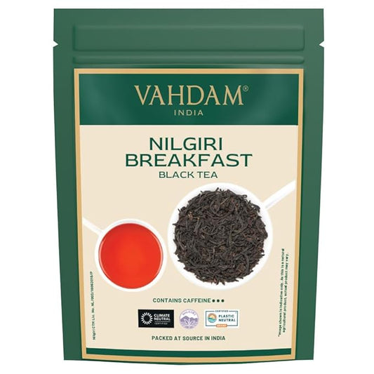 VAHDAM Nilgiri Breakfast Black Tea (150+ Cups/12oz) - Robust & Flavory Loose Leaf Tea | Single