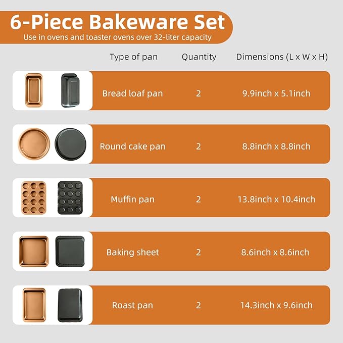 11-Piece Nonstick Baking Pans Set - Professional Grade Carbon Steel Bakeware with Premium Coating