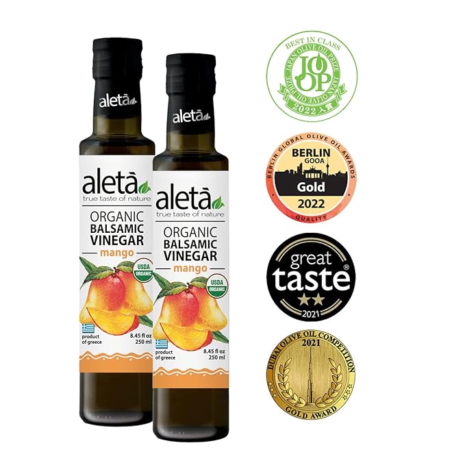 Aleta Farms Balsamic Vinegar, Mango Infused Organic Balsamic Vinegar, Aged, Flavored, USDA Organic