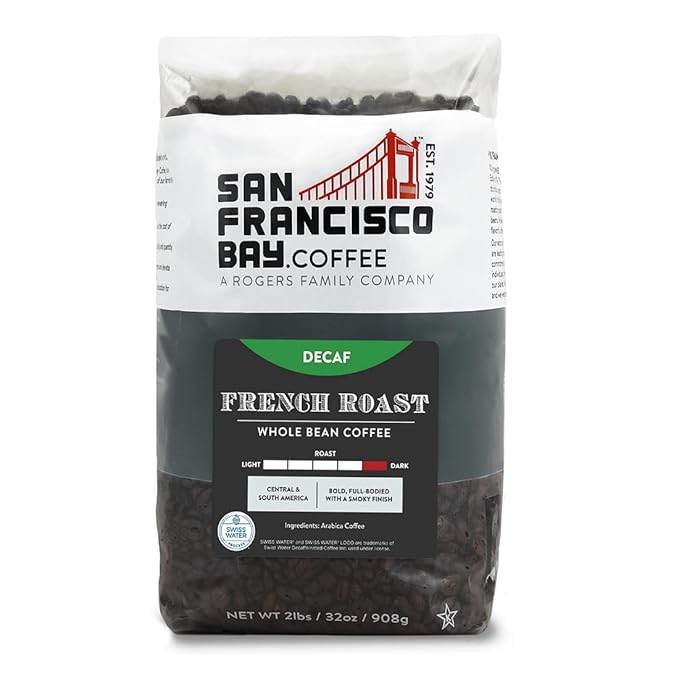 San Francisco Bay Coffee - Decaf Dark Roast Whole Bean Coffee - Decaf French Roast (2 lb bag)