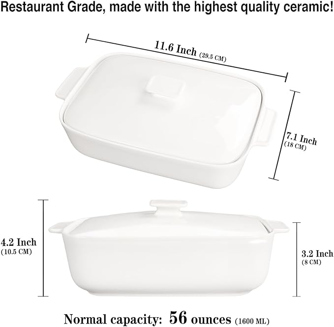 10" x 7" Casserole Dish 1.7 Quart Ceramic Bakeware Set with Lids, Chip and Crack Resistant Ceramic