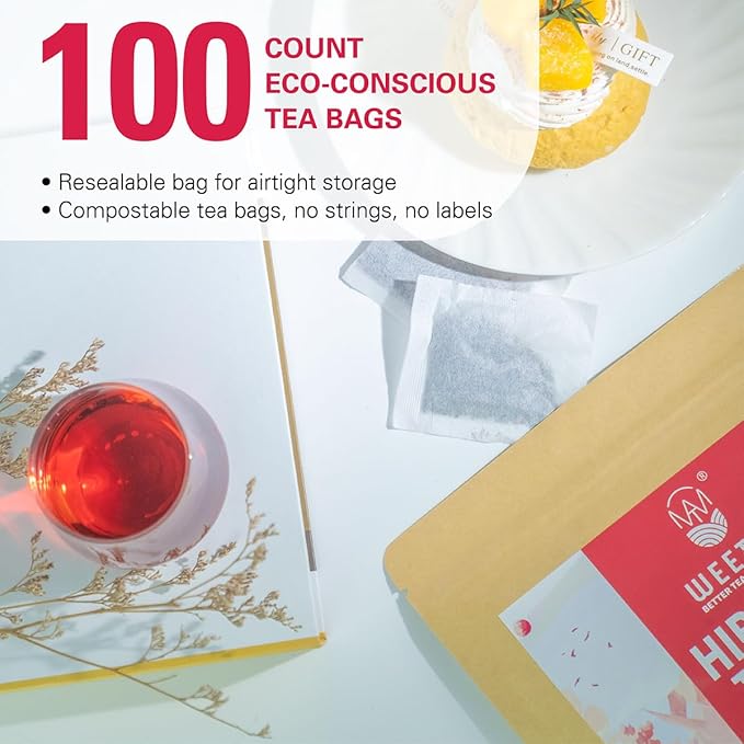WT WEETEE Hibiscus Tea Bags, Made with 100% Pure Hibiscus Flowers, Natural Caffeine-free Herbal