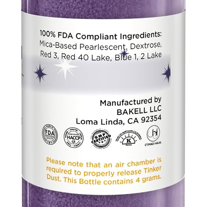 Bakell - Deep Purple Tinker Dust (4g, 1x Mini Spray Pump) Edible Glitter for Food, Desserts, and