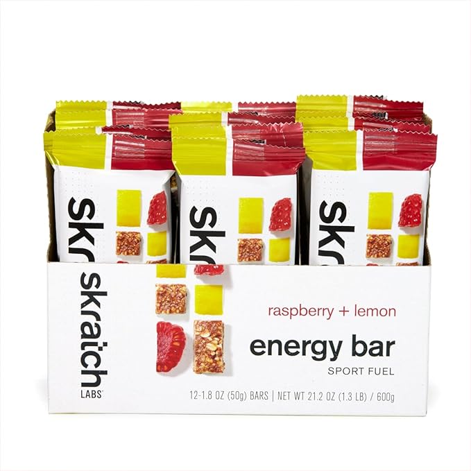 SKRATCH LABS Energy Bar | Raspberry + Lemon (12 pack) | Plant Based Healthy Snack | Low Sugar - 4g