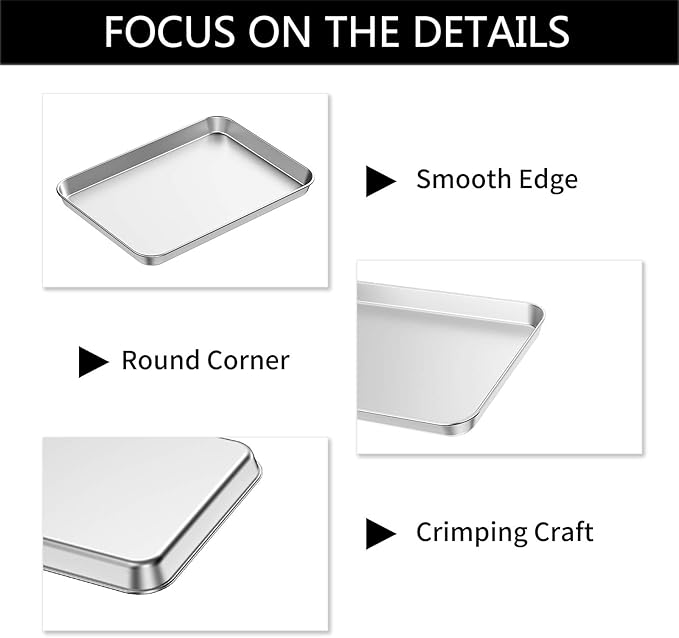 Baking Sheets 2 Pieces, Bastwe Cookie Sheets Set Stainless Steel Baking Pans Toaster Oven Tray