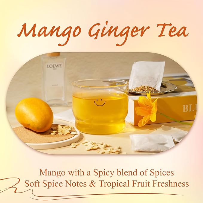 WT WEETEE Mango Ginger Tea Bags, 2g x 100 Counts, Flavored Ginger Herbal Tea Includes Cardamom