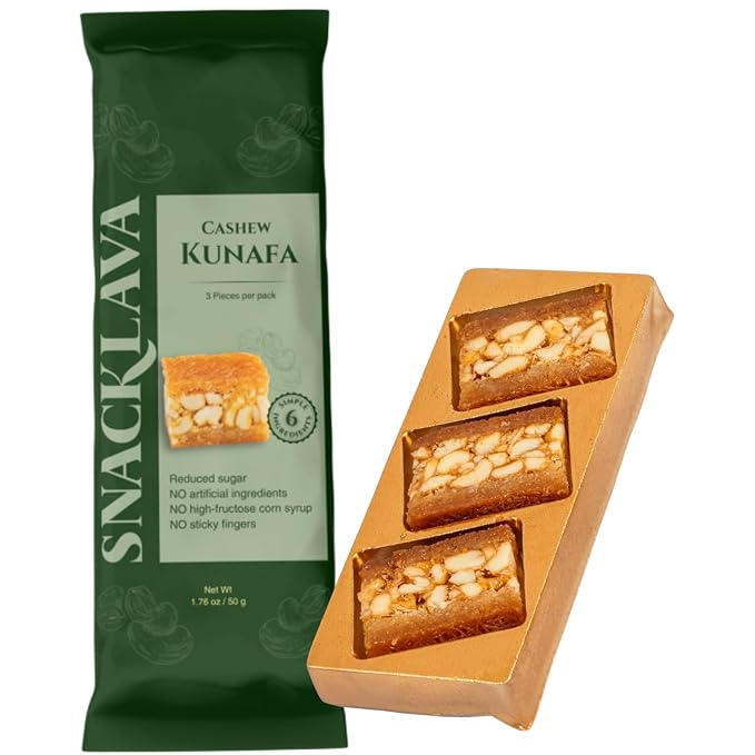 Snacklava Cashew Kunafa Bites - 20 Pack (3 Pieces per Pack) - No Artifical Ingredients, Colors or
