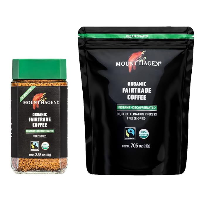 Mount Hagen Jar + Resealable Pouch Decaf Organic Freeze Dried Instant Coffee - Combo Pack |
