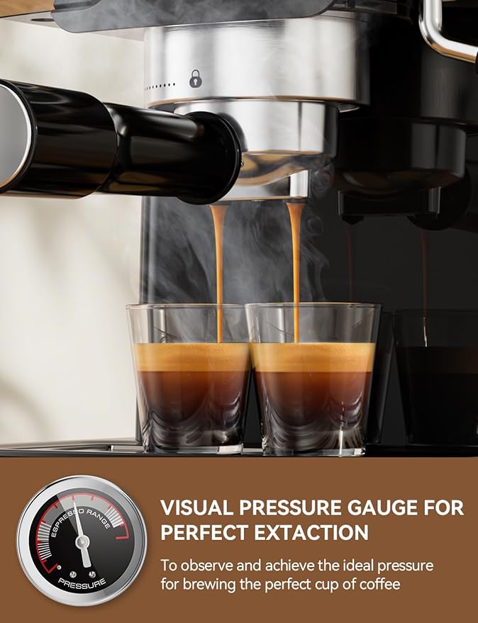 Espresso Machine 20 Bar, Professional Espresso Maker with Milk Frother Steamer Wand, Espresso