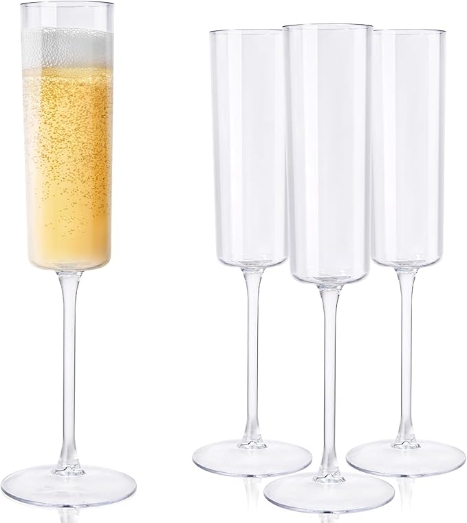 Ciaell 12 Pack Plastic Champagne Flutes - 6 Oz Clear Disposable Champagne Glasses - Square Plastic
