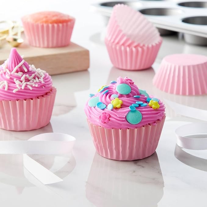 Caperci Grease-Resistant Standard Pink Cupcake Liners 150 Counts - Heavy Duty Paper Muffin Baking
