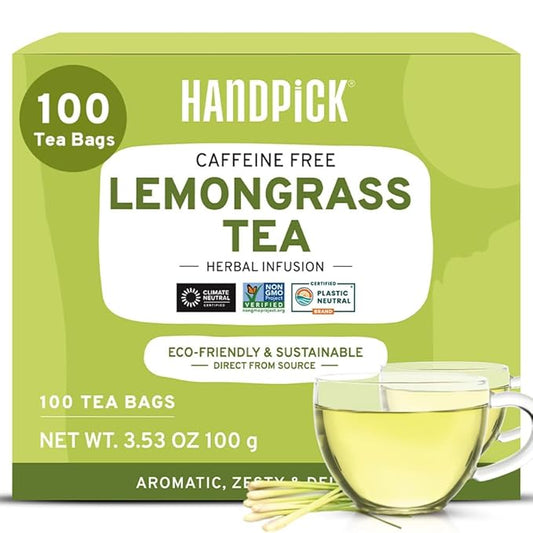 HANDPICK, Lemongrass Tea Bags (100 Count) Non-GMO, Caffeine Free - Quality Lemongrass Herbal Tea