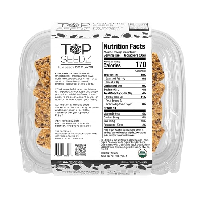 Top Seedz Certified Organic Gluten Free 6 Seed Crackers | 6-Pack | 5 Ounces | Healthy Vegan