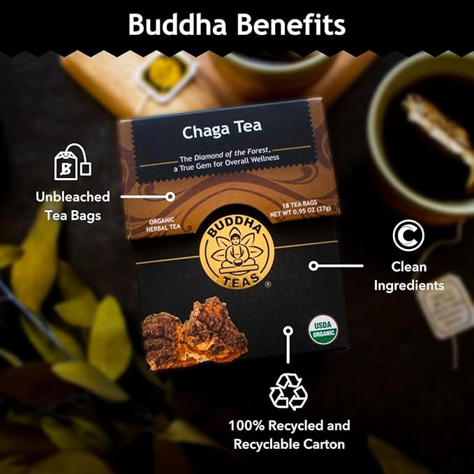 Buddha Teas - Chaga Tea - Organic Herbal Tea - For Cognitive Balance & Overall Health - With Chaga