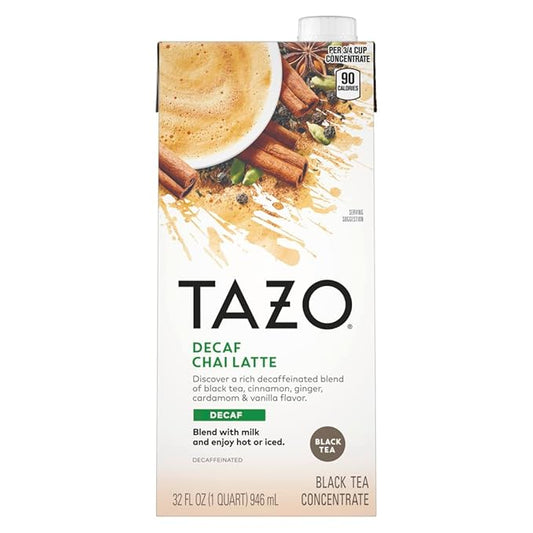 TAZO Decaf Chai Latte, Black Tea Concentrate, Easy-to-Serve Chai Tea for Everyday Lattes, Hot or
