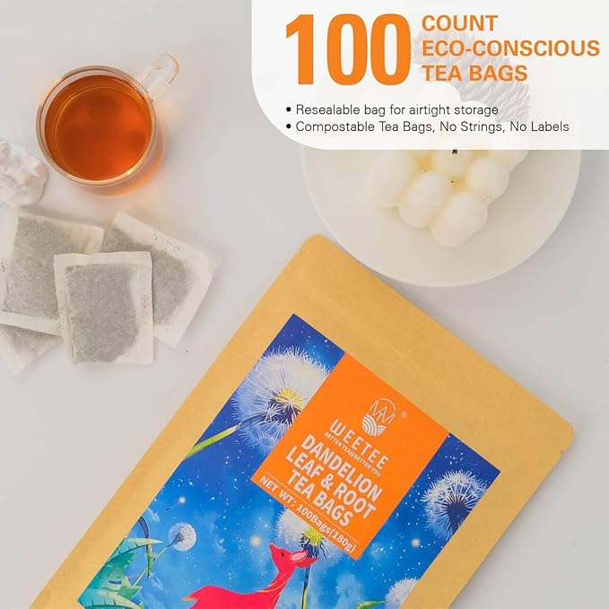 WT WEETEE Dandelion Leaf & Root Tea Bags, 100% Pure Dandelion Leaf and Roasted Dandelion Root