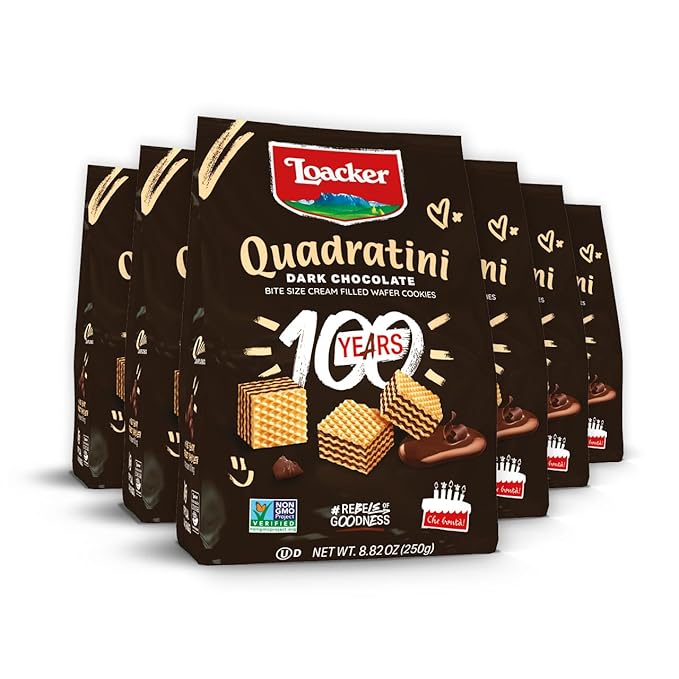Loacker Quadratini Dark Chocolate Wafer Cookies LARGE - 30% Less Sugar - Premium Crispy Bite Size