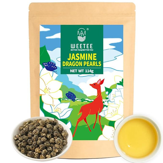 WT WEETEE Jasmine Pearls Tea Loose Leaf, Made of Jasmine Flavor with Green Tea Loose Leaf, Natural