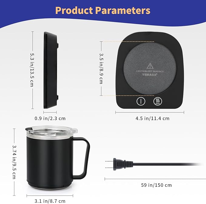 VOBAGA Coffee Mug Warmer with 15oz Mug Set, Electric Coffee Cup Warmer with Three Temperature