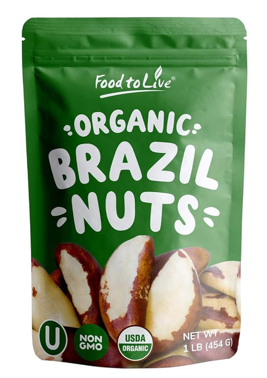 Food to Live - Organic Brazil Nuts, 1 Pound Non-GMO, Raw, Whole, No Shell, Unsalted, Kosher, Vegan
