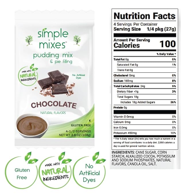 Simple Mixes Natural Instant Pudding & Pie Filling Mix Variety, Chocolate, Vanilla & Salted