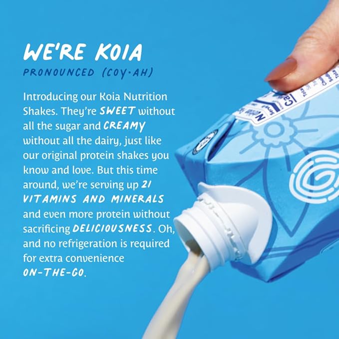 Koia Plant Based Protein Shake, Vanilla Bean, 20g Protein, 3g Sugar, 6g Prebiotic Fiber, 21