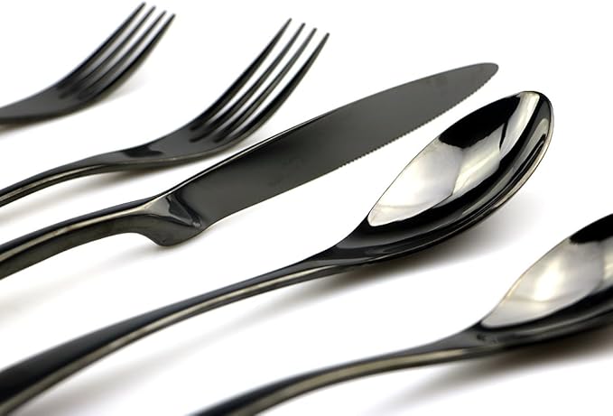 JASHII 18/10 Stainless Steel 20 Piece Mirror Polished Black Flatware Set,Dinner Knife Fork Salad
