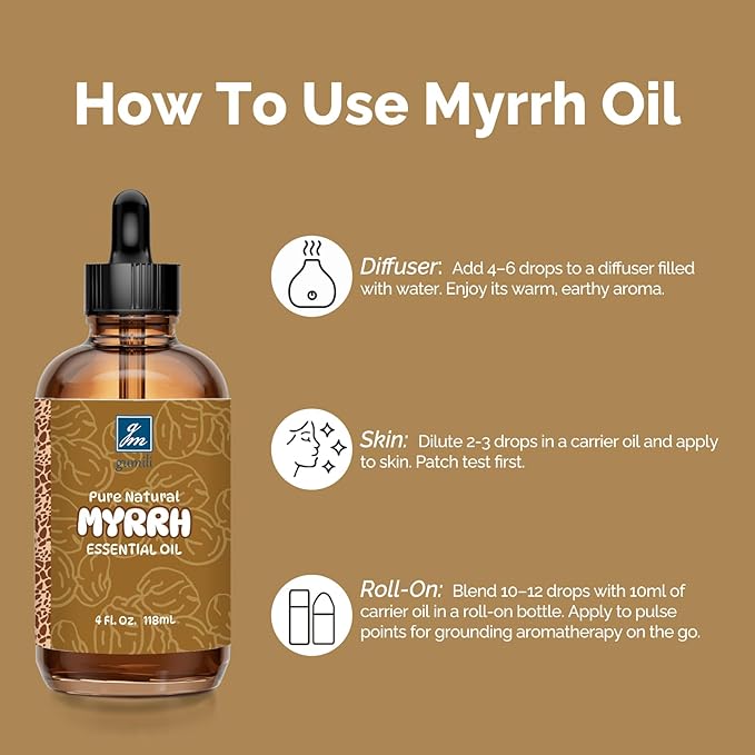 Myrrh Essential Oil 4 Oz, 100% Pure Natural Myrrh Oil for Diffuser, Skin, Hair, Body & Face