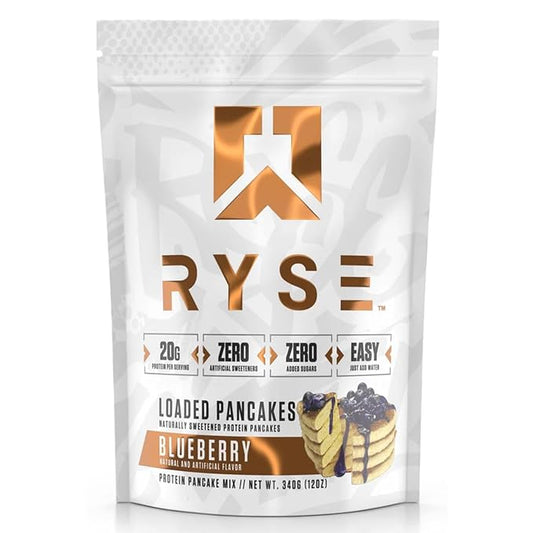 RYSE Loaded Protein Pancake & Waffle Mix - Blueberry - Naturally Sweetened Breakfast with 21g