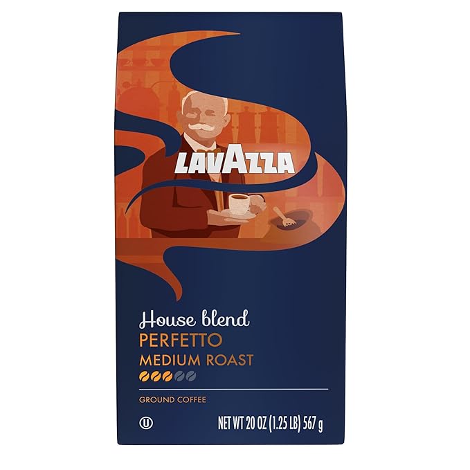 Lavazza Perfetto Ground Coffee Blend, Dark Roast, 20 Ounce, Value Pack, Caramel flavor with Dark