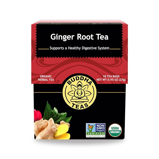 Buddha Teas - Organic Ginger Root Tea - Herbal Tea - For Health & Wellbeing - With Antioxidants &