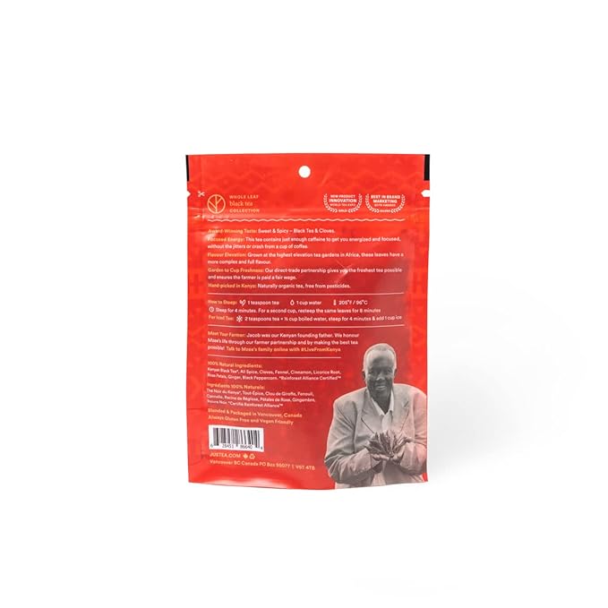 JusTea AFRICAN CHAI | Loose Leaf Black Tea | Recyclable Refill Pouch | 40+ Cups (3.5oz) | Medium