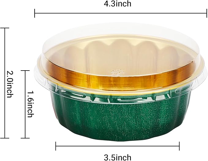 Beasea Disposable Ramekins with Lids, 8oz 50 Pack Aluminum Cups for Baking Jade Green, Aluminum