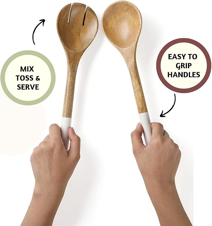 Folkulture Salad Servers or Salad Tongs, Wooden Utensils for Serving Salad, 12-inch Spoon and Fork