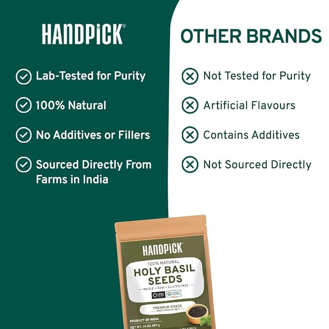 HANDPICK Holy Basil Seeds (397g/14oz) Gluten free, Raw Sabja, Tukmaria Seeds from India, Packed in