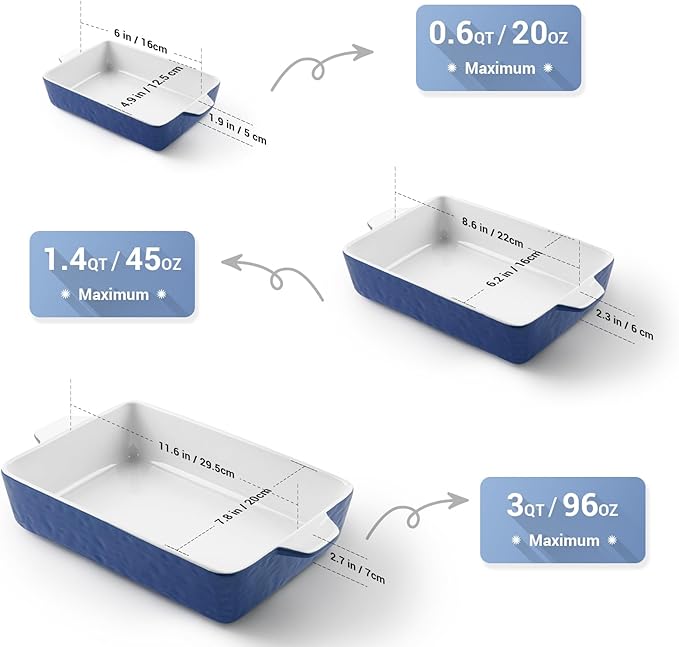 Casserole Dishes for Oven, Ceramic Baking Dishes, Lasagna Pan with Handles, Porcelain Baking Pan