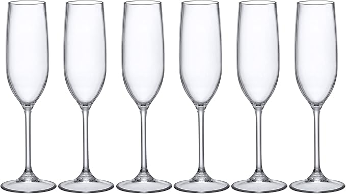 Amazing Abby - Crystal - 8-Ounce Unbreakable Tritan Champagne Flutes (Set of 6), Plastic Wine