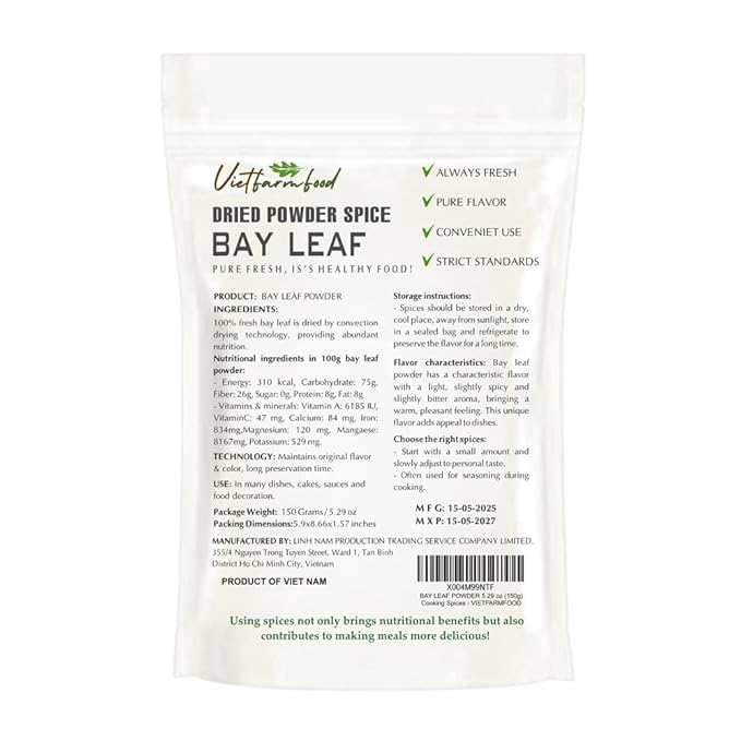 BAY LEAF POWDER 5.29 Oz (150g) VIETFARMFOOD: Pure, natural freeze-dried spice made from real