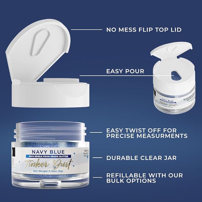 Bakell - Navy Blue Tinker Dust (5g, 1x Jar) Edible Glitter for Food, Desserts, and Beverages!