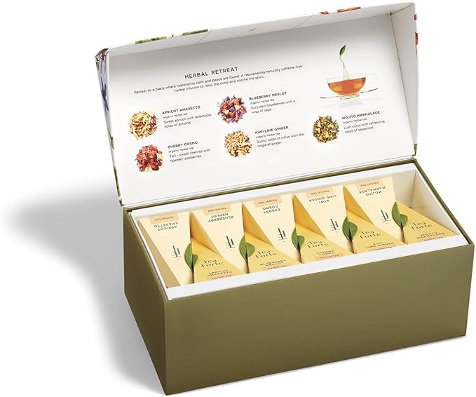 Tea Forte Herbal Retreat Premium Tea Presentation Box Tea Gift Sampler, 20 Count, 2 of Each Variety