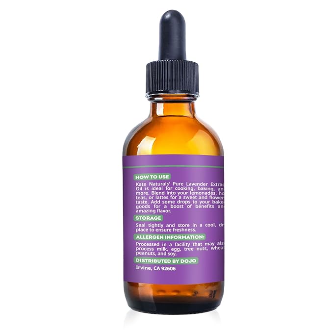 Kate Naturals Lavender Extract for Baking, Drinks, Coffee, Lattes. Food Grade Lavender Oil for