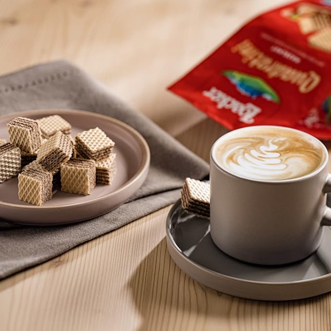 Loacker Quadratini Hazelnut Wafer Cookies LARGE - 30% Less Sugar - Premium Crispy Bite Size Wafers