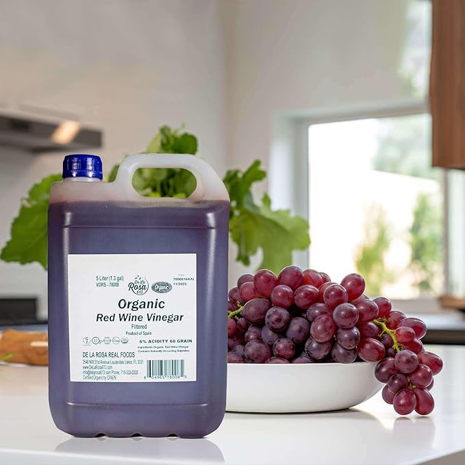De La Rosa Organic Red Wine Vinegar, Filtered, Kosher for Passover, Vegan, Non-GMO & Gluten Free