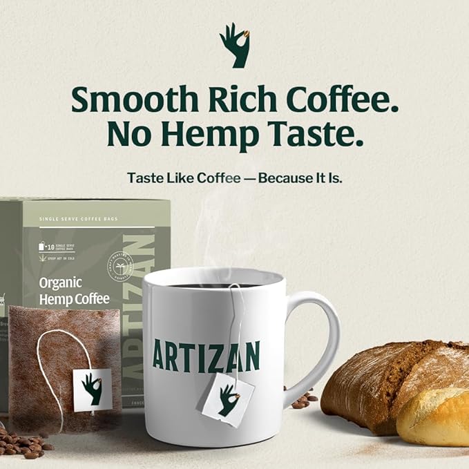 Artizan Organic Hemp Coffee Bags – Single Serve | Full City Plus Roast | 10 Count | Specialty