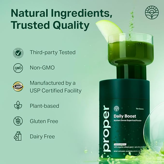 Proper, The Greens Daily Boost Organic Greens Powder. Whole Food, Apple Flavor Veggie Powder