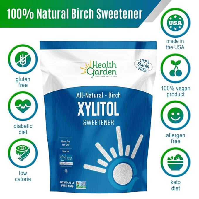 Health Garden Birch Xylitol Sweetener - 4.75 LB Resealable Bag - Pure Birch Xylitol - Non GMO