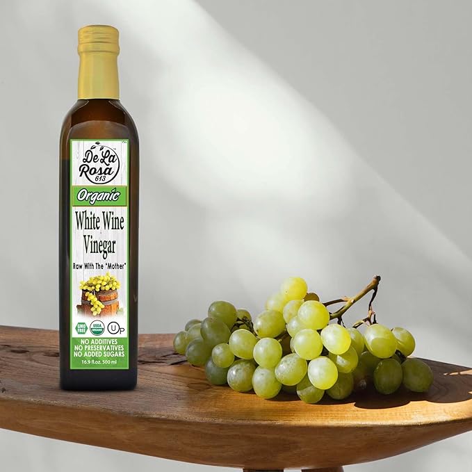De La Rosa White Wine Vinegar, Raw with the “Mother”, Kosher for Passover, Vegan, Non-GMO & Gluten
