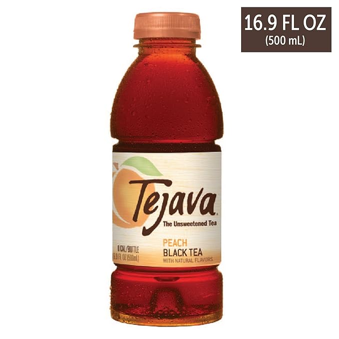 Tejava Unsweetened Peach Iced Tea, 16.9 Ounce PET Bottles, Natural, Non-GMO-Verified, Rainforest